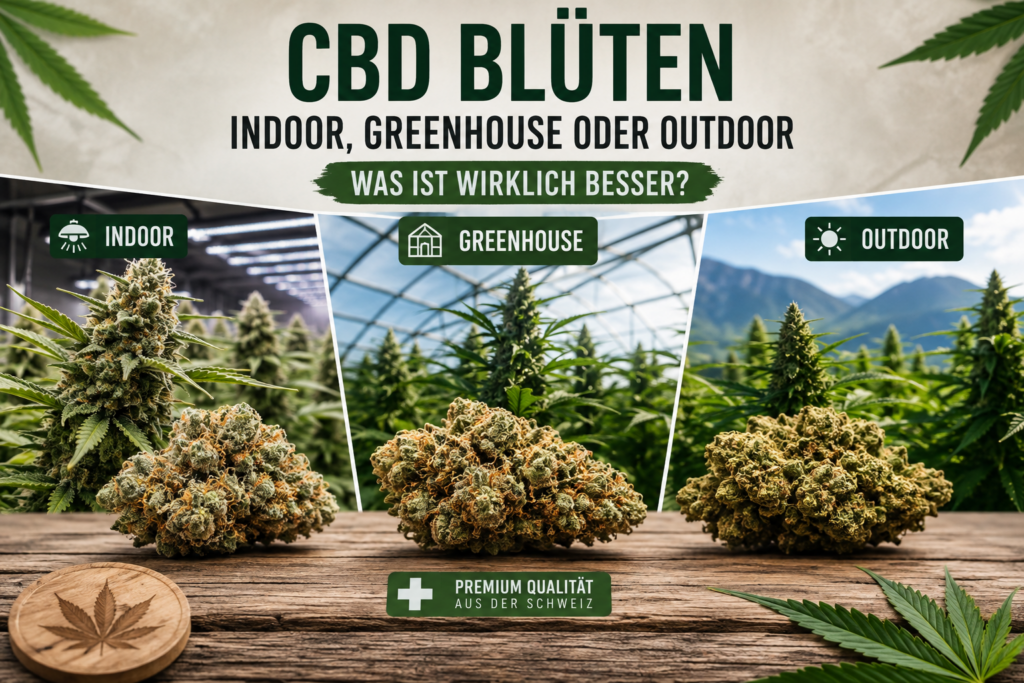 CBD Blüten Indoor, Greenhouse und Outdoor im Vergleich